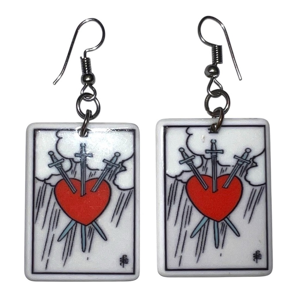 Three of swords Tarot Earrings.